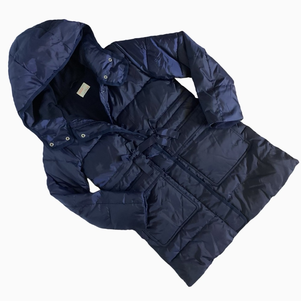 Crewcuts NWOT Puffer Bow Navy Long Hooded coat. Sz 10